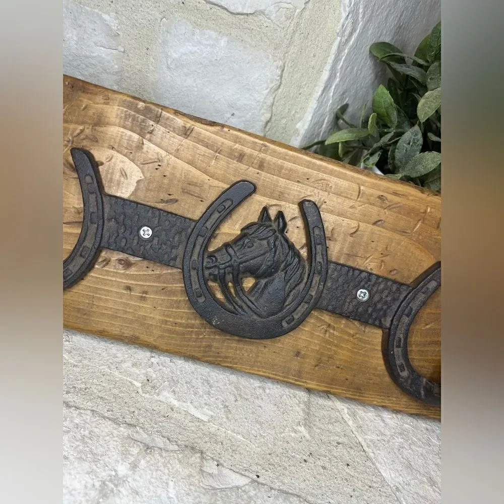 Cast Iron Rack Forged Wrought made of real horseshoes hooks Wall
